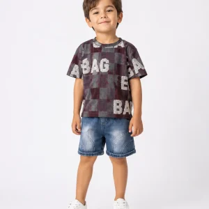 ست لباس پسرانه طرح BAG با تیشرت کوتاه و شورتک جین - Image 3