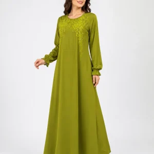 عبای زنانه مجلسی گلدوزیدار مدل زیتونی - Image 2