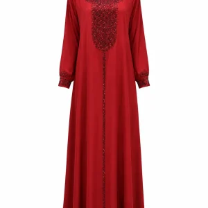 عبای زنانه مجلسی سرخ مدل نگین‌دار - Image 4
