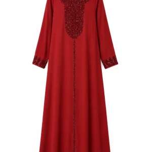 عبای زنانه مجلسی سرخ مدل نگین‌دار - Image 3
