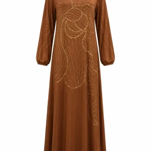 عبای زنانه قهوهای مدل نگیندوزی گلدار - Image 4