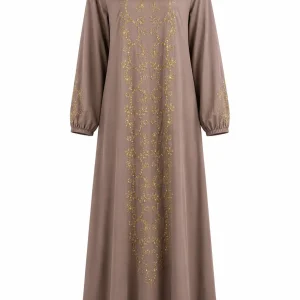 عبای زنانه قهوهای مدل گلدوزی طلایی - Image 3