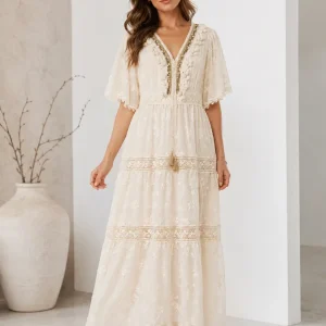 پیراهن زنانه سفید مدل بوهو دانتل‌دوزی - Image 5