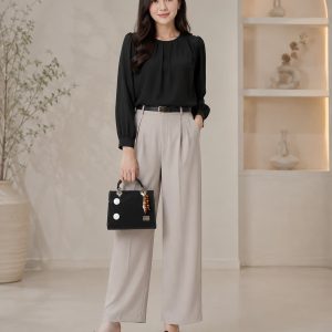 ست کیف و صندل سیاه زنانه با لژ بلند و پاپیون تزئینی - Image 3