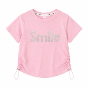 تیشرت دخترانه Smile نگین‌دار مدل بنددار - Image 4