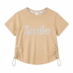 تیشرت دخترانه Smile نگین‌دار مدل بنددار - Image 6