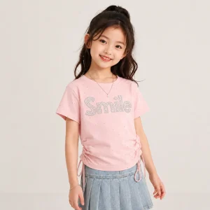 تیشرت دخترانه Smile نگین‌دار مدل بنددار - Image 3