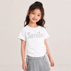 تیشرت دخترانه Smile نگین‌دار مدل بنددار - Image 7