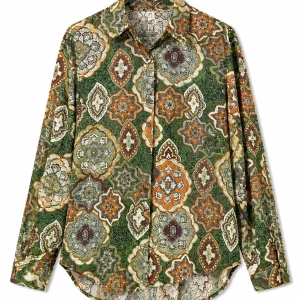 شومیز زنانه طرح‌دار سبز مدل یخن‌دار - Image 3
