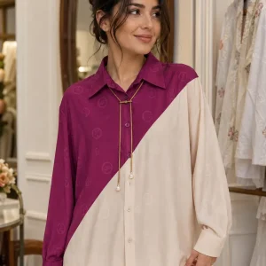 شومیز زنانه ساتن دو رنگ مدل مورب - Image 6