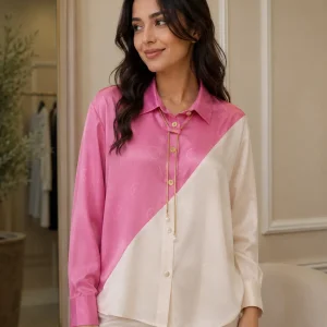 شومیز زنانه ساتن دو رنگ مدل مورب - Image 4