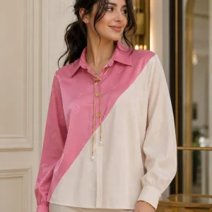 شومیز زنانه ساتن دو رنگ مدل مورب - Image 3