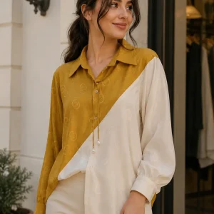 شومیز زنانه ساتن دو رنگ مدل مورب - Image 5