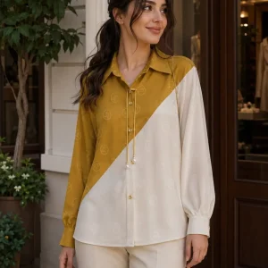شومیز زنانه ساتن دو رنگ مدل مورب - Image 2