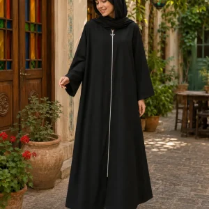 عبایه زنانه سیاه مدل جلو زیپ‌دار - Image 2