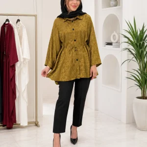 ست زنانه خردلی با شلوار سیاه - Image 2