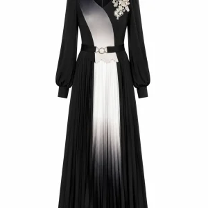 پیراهن حجاب زنانه مجلسی مدل پلیسه با کمربند و گلدوزی - Image 7