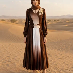 پیراهن حجاب زنانه مجلسی مدل پلیسه با کمربند و گلدوزی - Image 3