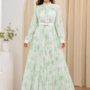 پیراهن پلیسه زنانه گل‌دار مدل کمربنددار - Image 3