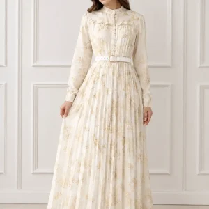 پیراهن پلیسه زنانه گل‌دار مدل کمربنددار - Image 4