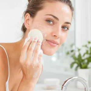استفاده از صابون شستشوی صورت گنبدی با کف روی گونه