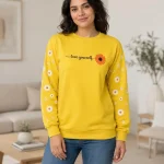 سویشرت زنانه زرد طرح گل با نوشته Love Yourself